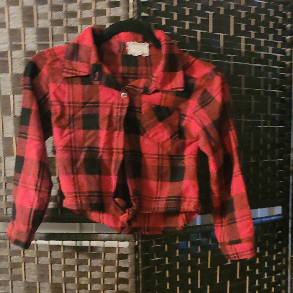 Red and Black Plaid Button-Up Shirt